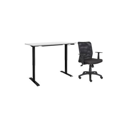 Global Equipment Interion    Height Adjustable Table with Chair Bundle - 72"W x 30"D - White w/ Black Base 695781WH-B